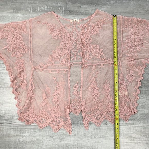 3/$25 Pink Lace Batwing Cardigan Epaulette Shawl - Picture 9 of 10
